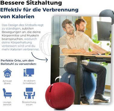 Ергономічний фітнес-стілець Sitzball 65 см - для офісу та дому, з міцної тканини, червоний