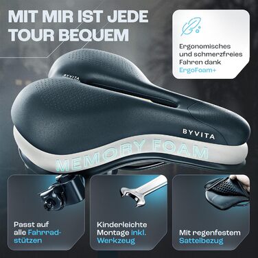 Велосипедне сідло BYVITA ErgoFoam+ - максимальний комфорт, ергономічне сідло для жінок та чоловіків (City)