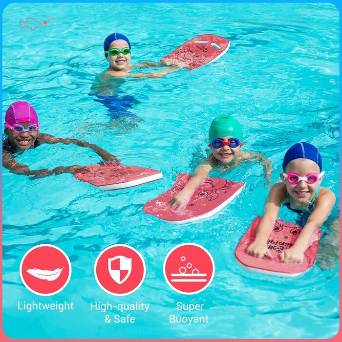 Плавальна дошка для дітей HeySplash з ручками та мультяшним малюнком, для навчання плаванню, червоно-рожева, 3-6 років