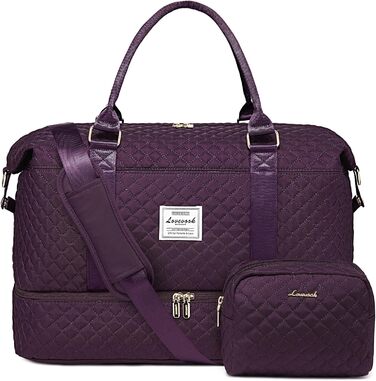 Спортивна сумка LOVEVOOK для жінок, велика дорожня сумка з відділенням для взуття та мокрих речей, сумка-мішок для подорожей, з косметичкою, для клініки, пологів, мами, водонепроникна, ручна поклажа для літака, спортзал (M-2шт, Темно-фіолетовий)