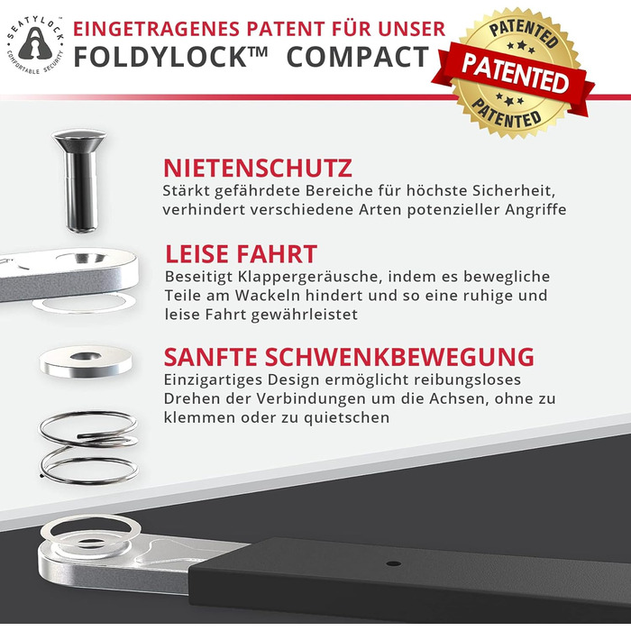 FoldyLock Compact: Патентний захист, надійний замок для велосипеда з ключем та кріпленням. 85 см, Coal. Захист для електровелосипеда, скутера та ролера