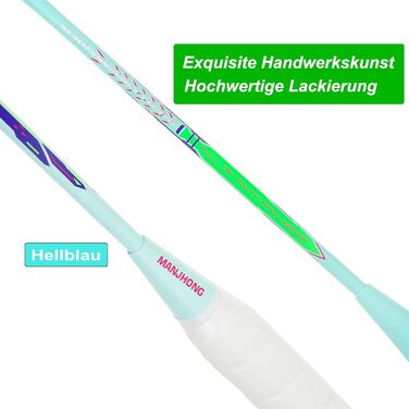 Набір для бадмінтона з 2 графітовими ракетками - зносостійкий дизайн - комплект для дорослих (включно з воланами, обмотувальними стрічками та сумкою для ракеток) (Світло-блакитний + Світло-рожевий)