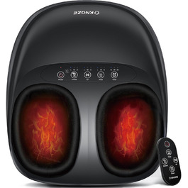 Електричний масажер для ніг KNQZE з підігрівом, Shiatsu масаж, для фасціїту та нейропатії, підходить для розміру взуття до 46, чорний