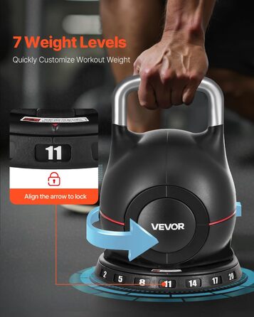 Куркова гантель VEVOR, регульована, 7 рівнів ваги, алюмінієвий корпус, ABS, для силових вправ, тренування всього тіла та кросфіт, 20 кг