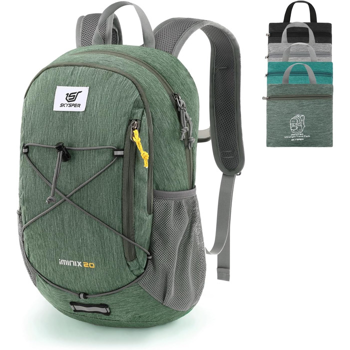 SKYSPER 20L складаний рюкзак для туризму, ультралегкий рюкзак для подорожей, денний рюкзак для походів, кемпінгу, зелений