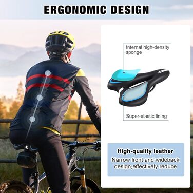 Велосипедне сідло ENJOHOS, водонепроникне, PU, для гірського, трекінгового, туристичного та шосейного велосипеда (блакитне гелеве)
