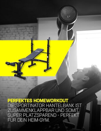 Багатофункціональна лавка для жиму SPORTINATOR Herkules, преміум, складана, компактна, для домашнього спортзалу, 147x125x103 см, чорна