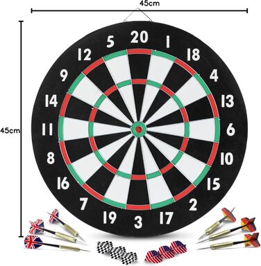 Stagecaptain DBP-1810 Bullseye паперова дартс-дошка з дротиками, двостороння, набір для початківців, 6 дротиків, 4 набори хвостовиків