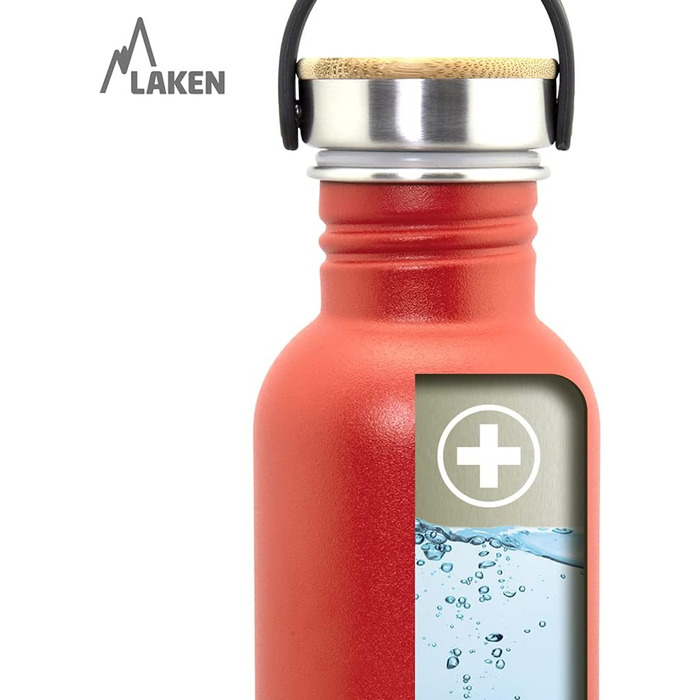 Laken Basic пляшка для води з нержавіючої сталі 1 л, чорна, широка горловина, кришка з бамбука, BPA Free