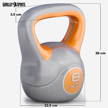 Кетлбелл GORILLA SPORTS 8 кг, пластиковий, гиря для фітнесу та тренувань, окремо або в наборі