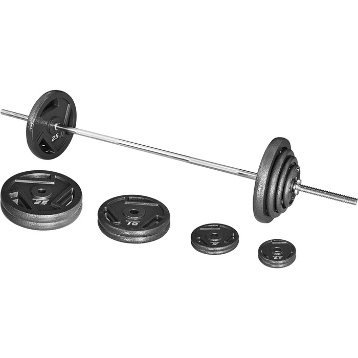Набір чавунних стандартних гантельних дисків Signature Fitness з 1,5 м штангою та замками, 43,1 кг (38,6 кг диски + 4,5 кг штанга), стиль №3