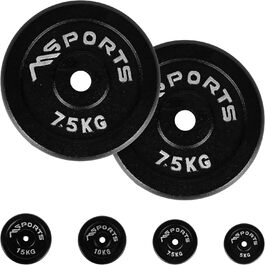 Пара професійних гантельних дисків MSPORTS з чавуну 2 x 7,5 кг, чорні