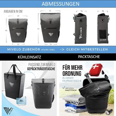 Велосумка MIVELO 2в1 для багажника, водонепроникна, без ПВХ, з відділенням для ноутбука, 25 л, м'ятна