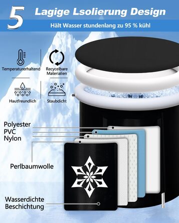 Кріованна для льодяних купань з системою охолодження XL (80 см), комплект з 8 сталевими стійками, термозахистом та сумкою для спорту