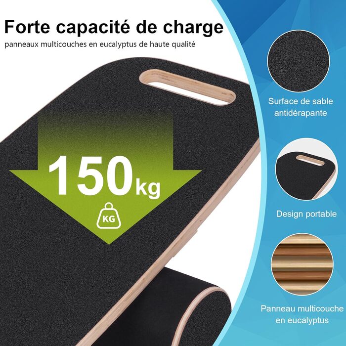 Дошка для балансу Holz з роликом та полицею, чорна - для дорослих, тренування рівноваги