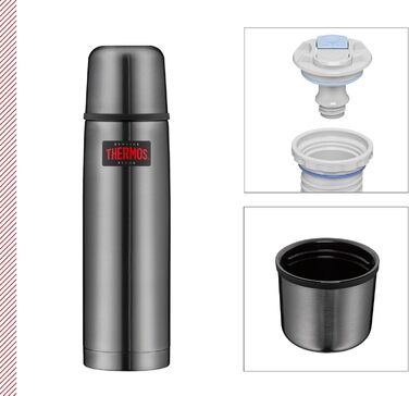 Термос пляшка Thermos Light & Compact 0,75 л, сталева ізоляційна фляга сірого кольору з чашкою, зберігає тепло 18 год/холод 24 год, не пропускає рідину, без BPA, можна мити в посудомийці