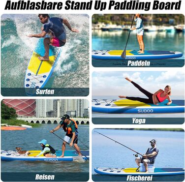 Надувний SUP Борд для вейкбордингу (2+1 особи/сім'ї), Surfboard для дорослих, вантажопідйомність до 150 кг, повний комплект з веслом, плавниками та рюкзаком (SUP20YG-Blue White)