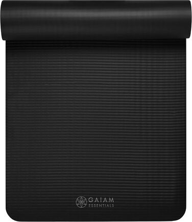 Йога мат Gaiam Essentials, товста фітнес-мат для тренувань, 183x61x1 см, чорна