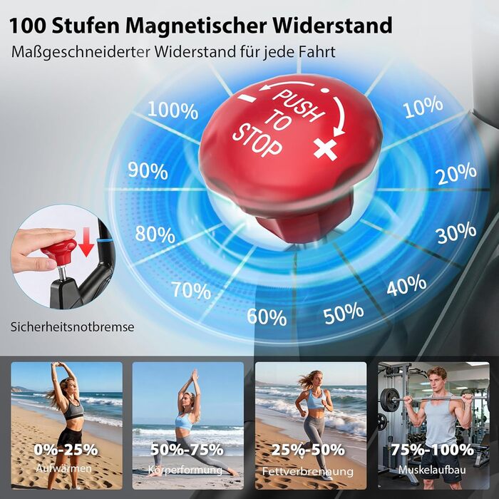 Велотренажер Wenoker з регульованим магнітним опором, ергометр, фітнес-велосипед з LCD-монітором, тримачем для планшета, Bluetooth, для дому, до 160 кг, блакитний