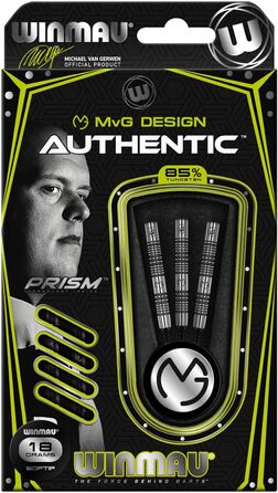 Дартс набір WINMAU Michael Van Gerwen MvG Authentic 22г, професійний, вольфрамовий, Softip, з оперенням і стрижнями