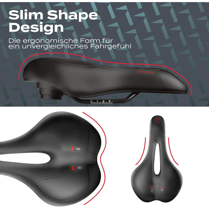Велосипедне сідло Impact ComfortFit з гелевими вставками та піною Memory Foam, ергономічне, з динамічною повітряною амортизацією, для чоловіків і жінок