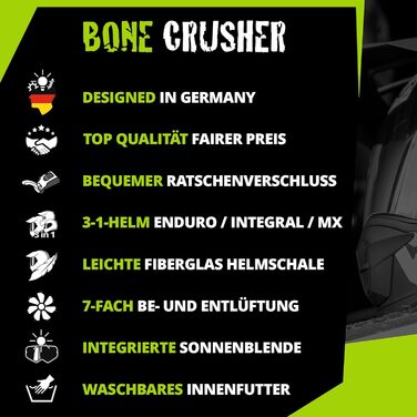 Шолом для мотокросу Broken Head Bone Crusher зелений з козирком та сонцезахисною шторкою – ендуро, MX, мотошолом