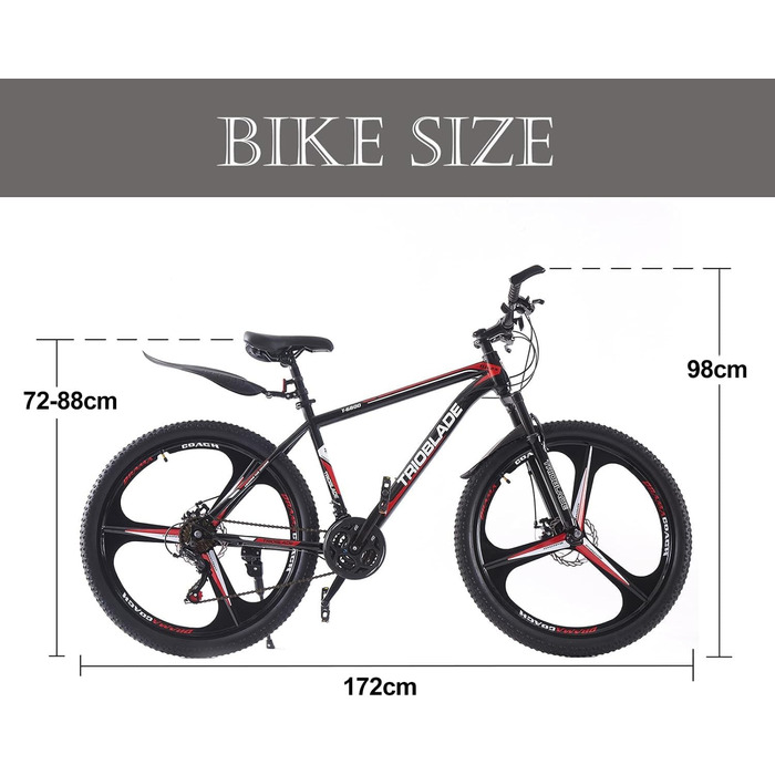 Складаний гірський велосипед MTB 24 дюйми, 21-швидкісна передача Shimano, двосторонній амортизатор, легка рама, спортивний велосипед для дорослих (Чорно-червоний)