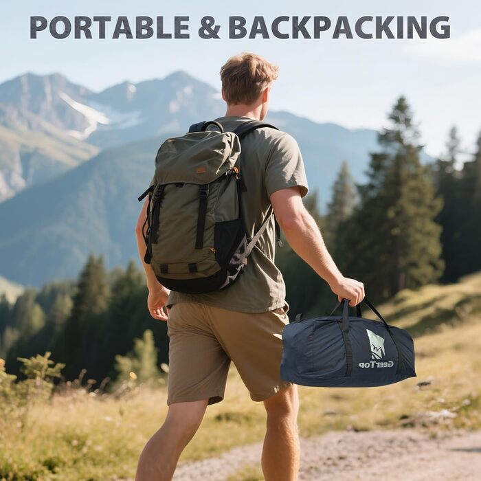 Намет GEERTOP для 2 осіб, куполоподібний, туристичний, водонепроникний, 4 сезони, для кемпінгу, походів, подорожей та альпінізму, синій