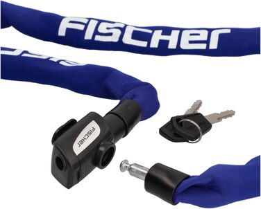 Ланцюговий замок для велосипеда та електровелосипеда FISCHER, неопренове покриття, високий рівень захисту від крадіжки, 130 см, синій (2 ключі в комплекті)