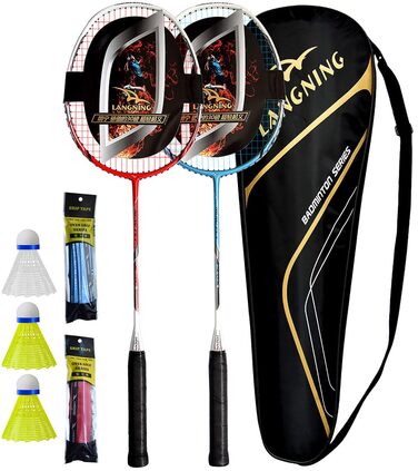 Бадмінтонна ракетка карбонова 2 шт. (червона + синя) 85г, професійна, 24 кг