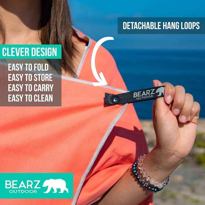 Швидковисихаюче туристичне рушник BEARZ Outdoor: для кемпінгу, подорожей, йоги та фітнесу (мікрофібра, Space Gray, Living Coral (2 шт.))