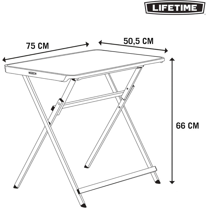 Складний приліжковий столик Lifetime 92210 Schwarz 75x50.5 см, висота 66 см - портативний, з ручкою для транспортування, чорний