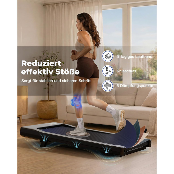 Бігова доріжка Walking Pad з нахилом 6%, для дому та офісу, до 136 кг, з додатком, 6-12 км/год, чорна, 90 см