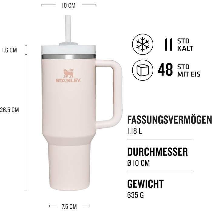 Термокружка Stanley Quencher H2.0 1.2L з трубочкою, нержавіюча сталь, зберігає холод до 48 годин, BPA Free, для води та напоїв, підходить для миття в посудомийці