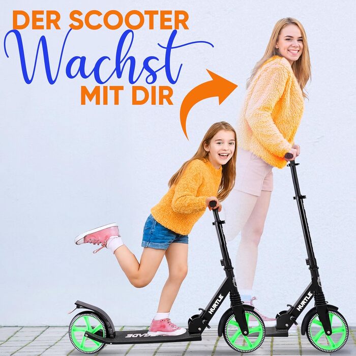 Міський ролер Hurtle Roller Kinder 10 років, складний та регульований по висоті (84–98 см), самокат для дітей та дорослих зі стійкою, з ремінним плечем, до 100 кг (Runner)