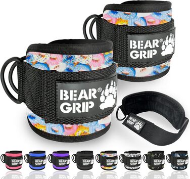 Петлі для ніг BEAR GRIP з неопрена з хутром, подвійні D-кільця з нержавіючої сталі, міцна застібка, для тренування преса, сідниць і ніг, пара