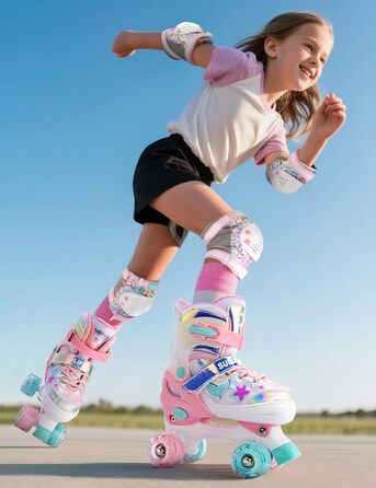 Роликові ковзани SULIFEEL для дівчаток та дітей з підсвічуванням, регульовані, 4 розміри, для малюків та початківців (Рожеві, S (28-31))