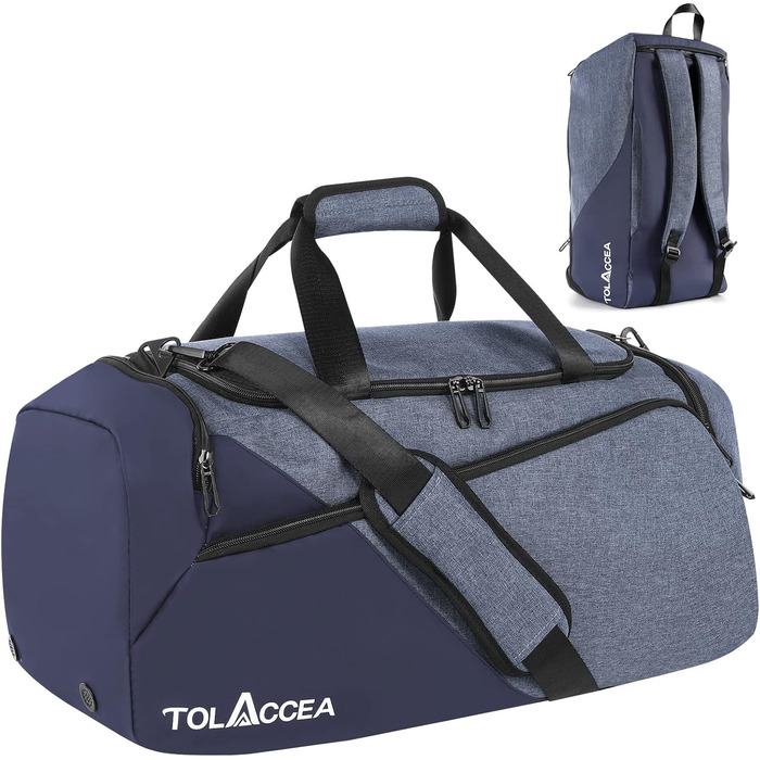 Спортивна сумка-рюкзак Tolaccea 47L з відділенням для взуття та вологих речей, синя – для тренажерного залу, подорожей, плавання, сауни, футболу, унісекс