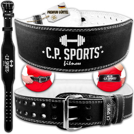 Шкіряний пояс для важкої атлетики C.P. Sports, XXS-6XL, чорний/білий, для пауерліфтингу, бодібілдингу, фітнесу, анатомічний, для жінок і чоловіків