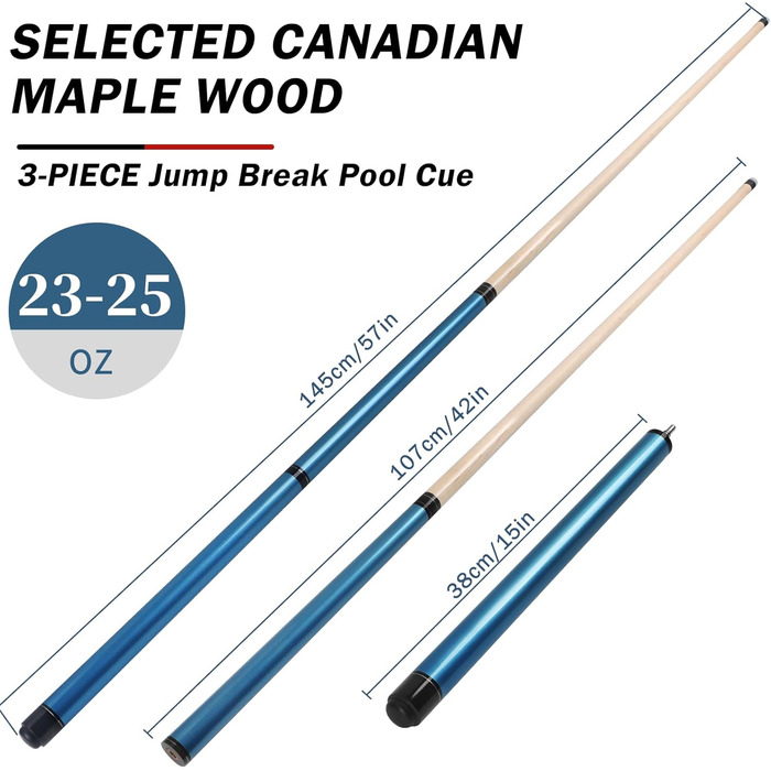 Бік-Стик для Більярдного Кийка, Jump Break Stick, 3 частини, 23~25oz (Blau)