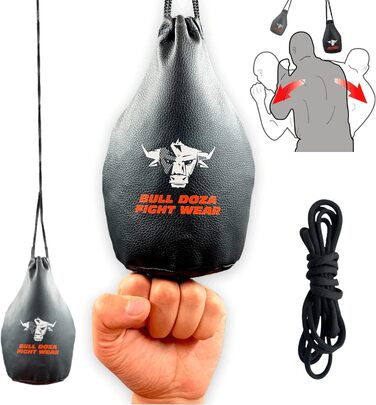 BULL DOZA FIGHT WEAR мішок для реакції, 1 кг, 2 м мотузка, чорний, М – боксерський захисний мішок для тренувань MMA, не для ударів
