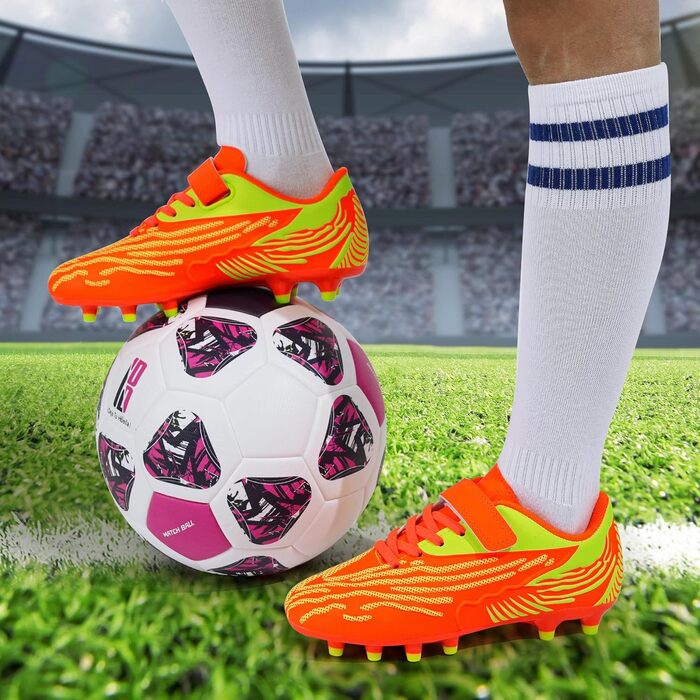 Дитячі футбольні бутси JABASIC для твердого поля, шипові, для хлопчиків та дівчаток, 30 EU, помаранчево-лаймовий колір