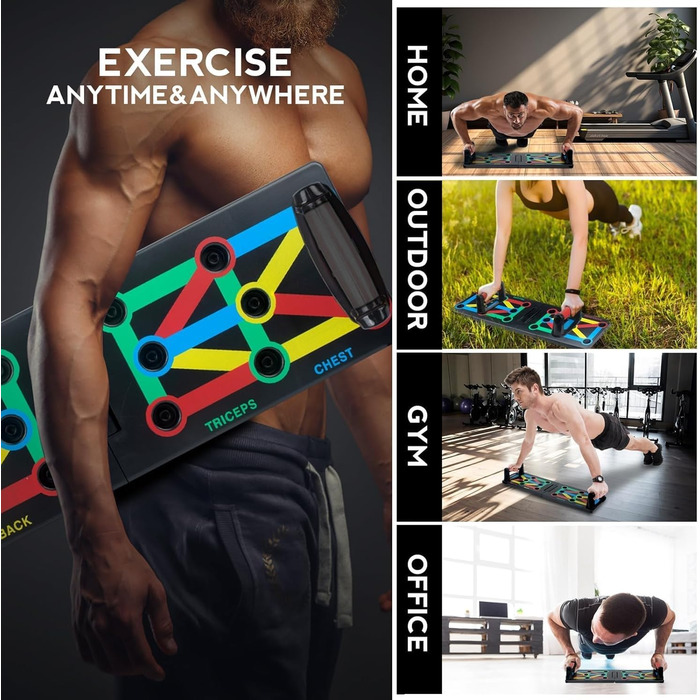 Багатофункціональна дошка для віджимань 12 в 1 з ручками, складаний тренажер для м'язів грудей, спини та плечей для дому, фітнес-набір для чоловіків та жінок