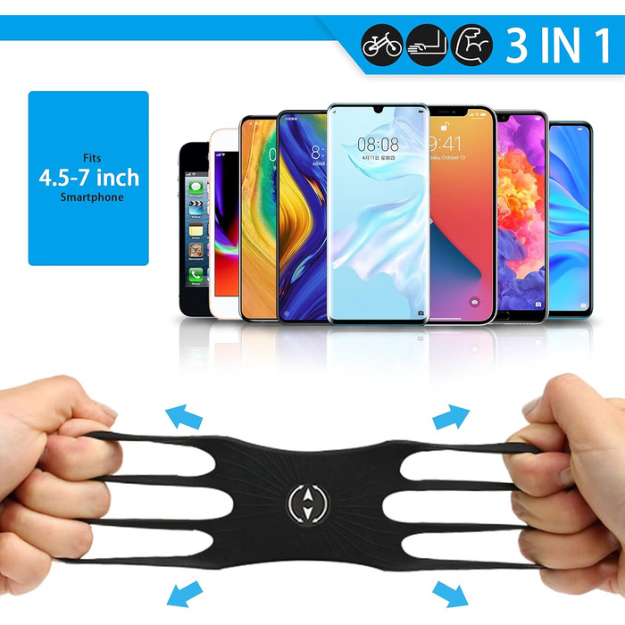 Спортивний браслет для телефону, тримач для смартфона на руку для бігу та велосипеда, 3-в-1. Сумісний з 4.5''-7'' смартфонами. Чорний