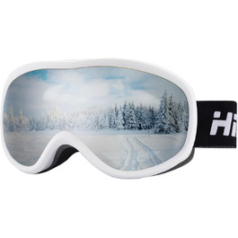 Окуляри для сноуборду та гірськолижного спорту Hioutdoor з подвійним лінзом, антизапітніюче покриття, 100% захист від УФ-променів, сумісні з шоломом, унісекс, блакитна лінза, біле обрамлення