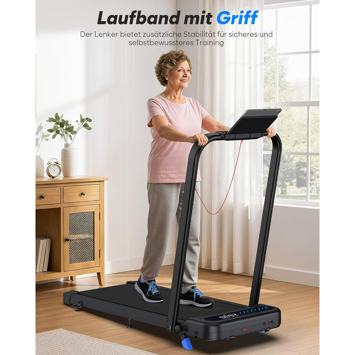 Тренажер для дому 2-в-1 Laufband Klappbar зі складним механізмом, нахилом, LED-дисплеєм, потужністю 3.0PS, для дому та офісу, до 145 кг, без встановлення, чорний