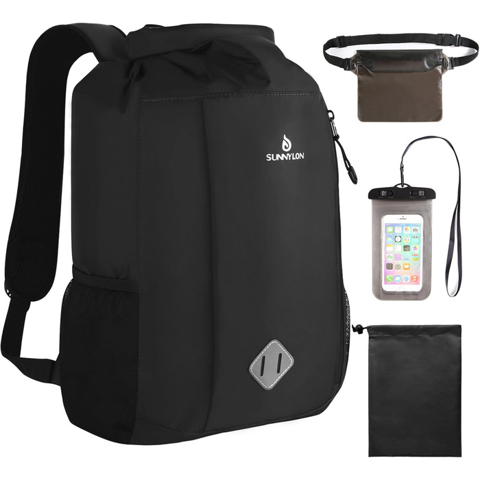 Водонепроникний рюкзак Dry Bag 20L, IPX8, з чохлом для телефону, для плавання, каякінгу, кемпінгу, туризму, чорний