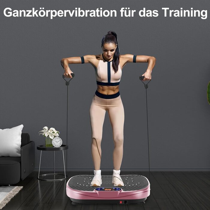 Вібраційна платформа для дому - ротаційна платформа з 120 рівнями та 5 режимами, з еластичними стрічками та пультом дистанційного керування, для спалювання жиру, нарощування м'язів та формування фігури, ідеально підходить для дому, домашнього спортзалу (Р