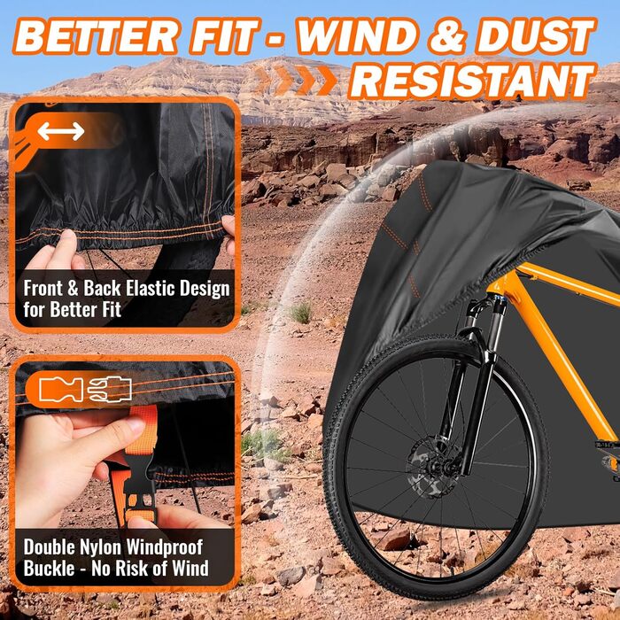Водонепроникний чохол для велосипеда 210D Oxford, 200 x 110 x 70 cm, чорний. Захист від дощу, пилу та сонця. З отвором для замка та сумкою.