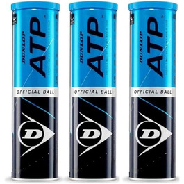 Офіційні тенісні м'ячі Dunlop ATP, набір 12 шт. (3x4), для турнірів, преміум-якість